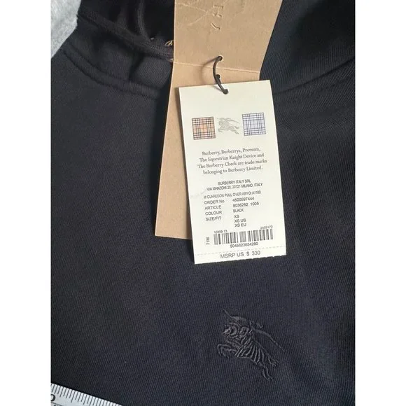 Burberry Claredon Pull Over Hooded Sweatshirt Men Black XS